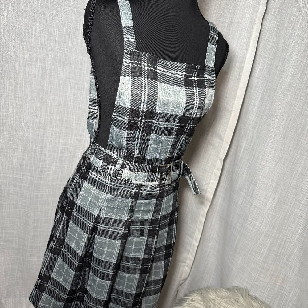 Planet Gold Preppy Plaid Overall Dress - Schoolgirl Checkered Mini - Size M